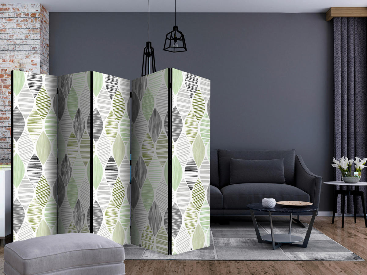 SKÄRMVÄGG  i trä, textil  grön, ljusgrå  - grön/ljusgrå, Basics, trä/textil (225/172/3cm) - artgeist