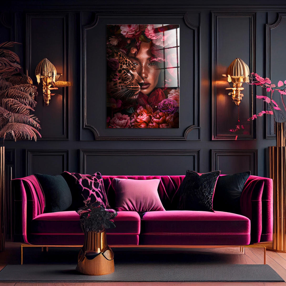 SKLENENÝ OBRAZ, ženy, 80/120 cm  - lila/pink, Natur, papier/sklo (80/120cm) - Monee