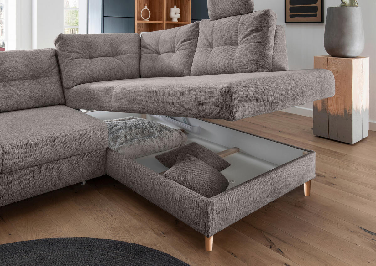 ECKSOFA in Chenille Graubraun  - Graubraun/Naturfarben, Modern, Holz/Textil (264/206cm) - Livetastic