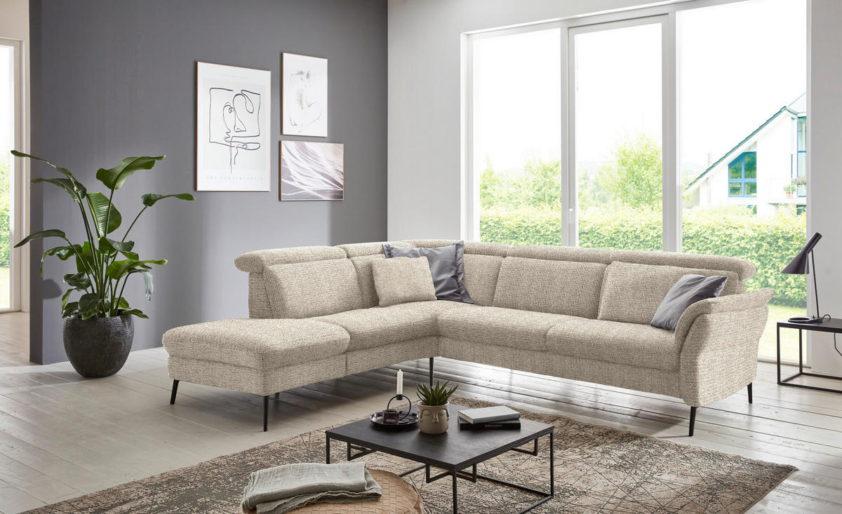 ECKSOFA in Struktur Beige  235/275 cm  - Beige/Schwarz, MODERN, Textil/Metall (235/275cm) - Cantus