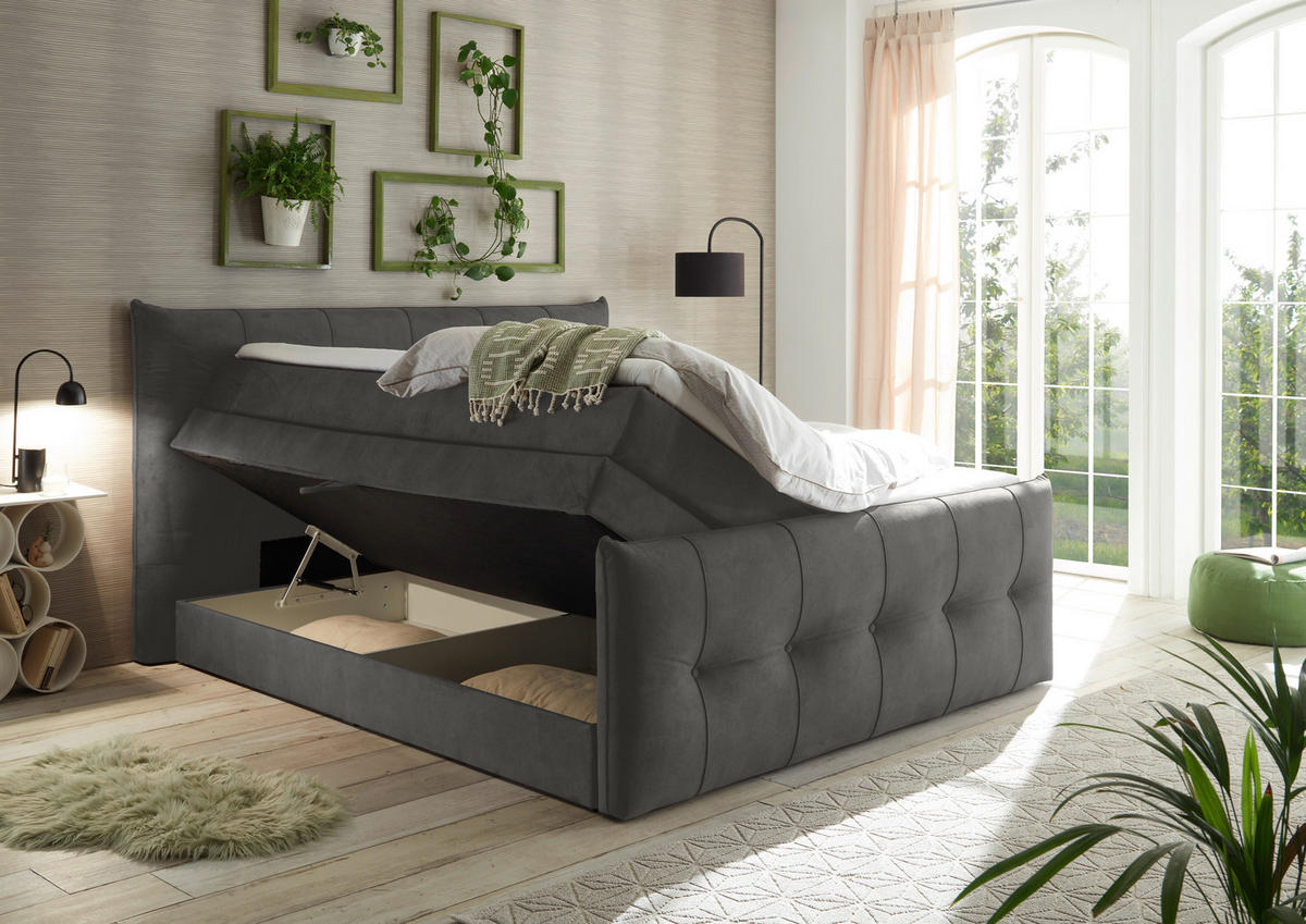 BOXSPRINGBETT 180/200 cm  in Anthrazit  - Anthrazit/Schwarz, Konventionell, Kunststoff/Textil (180/200cm) - Esposa