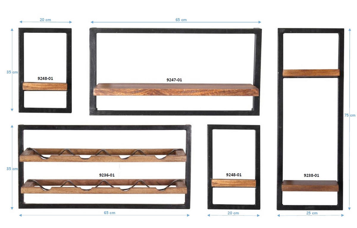 WANDREGALSET 120/75/25 cm  - Schwarz/Naturfarben, Design, Holz/Metall (120/75/25cm) - MID.YOU