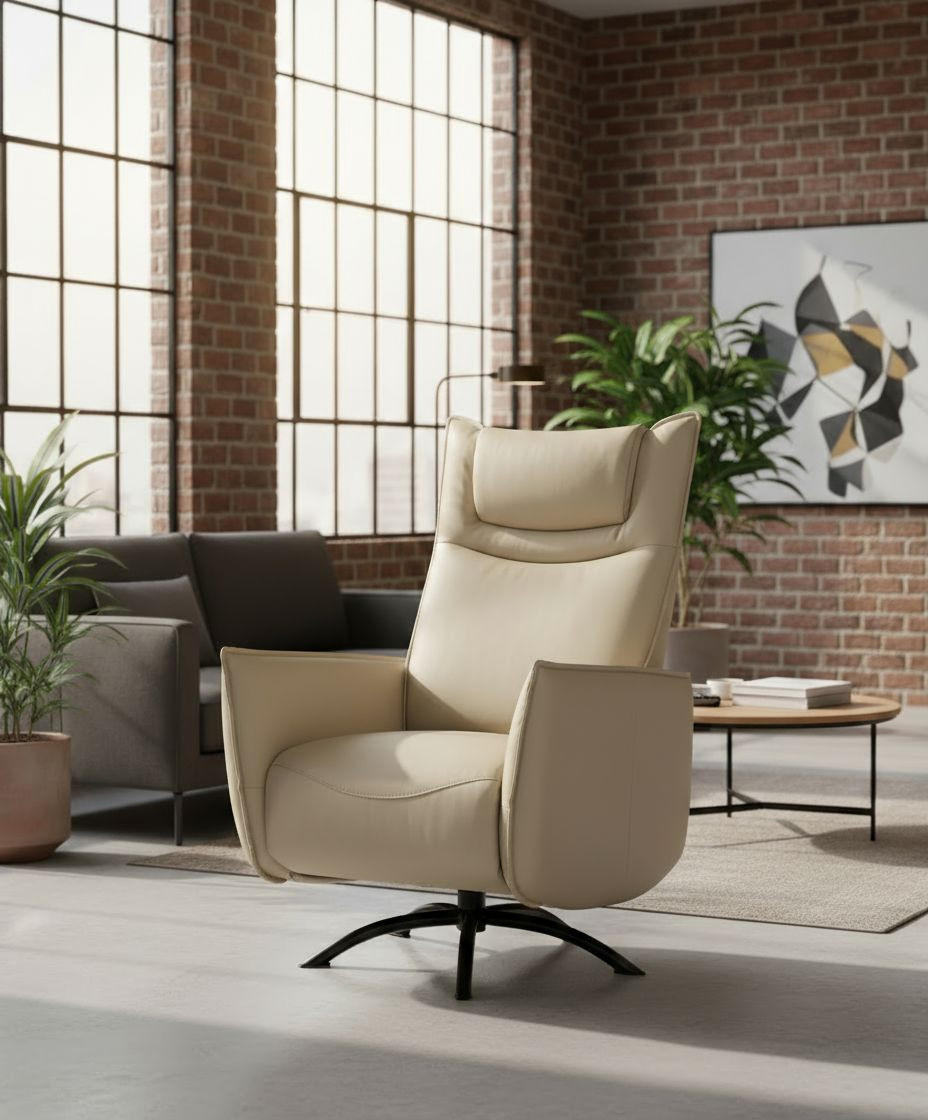 FERNSEHSESSEL  mit Lederlook Creme  - Creme/Schwarz, Design, Textil/Metall (74/80-156/116-83cm) - MID.YOU