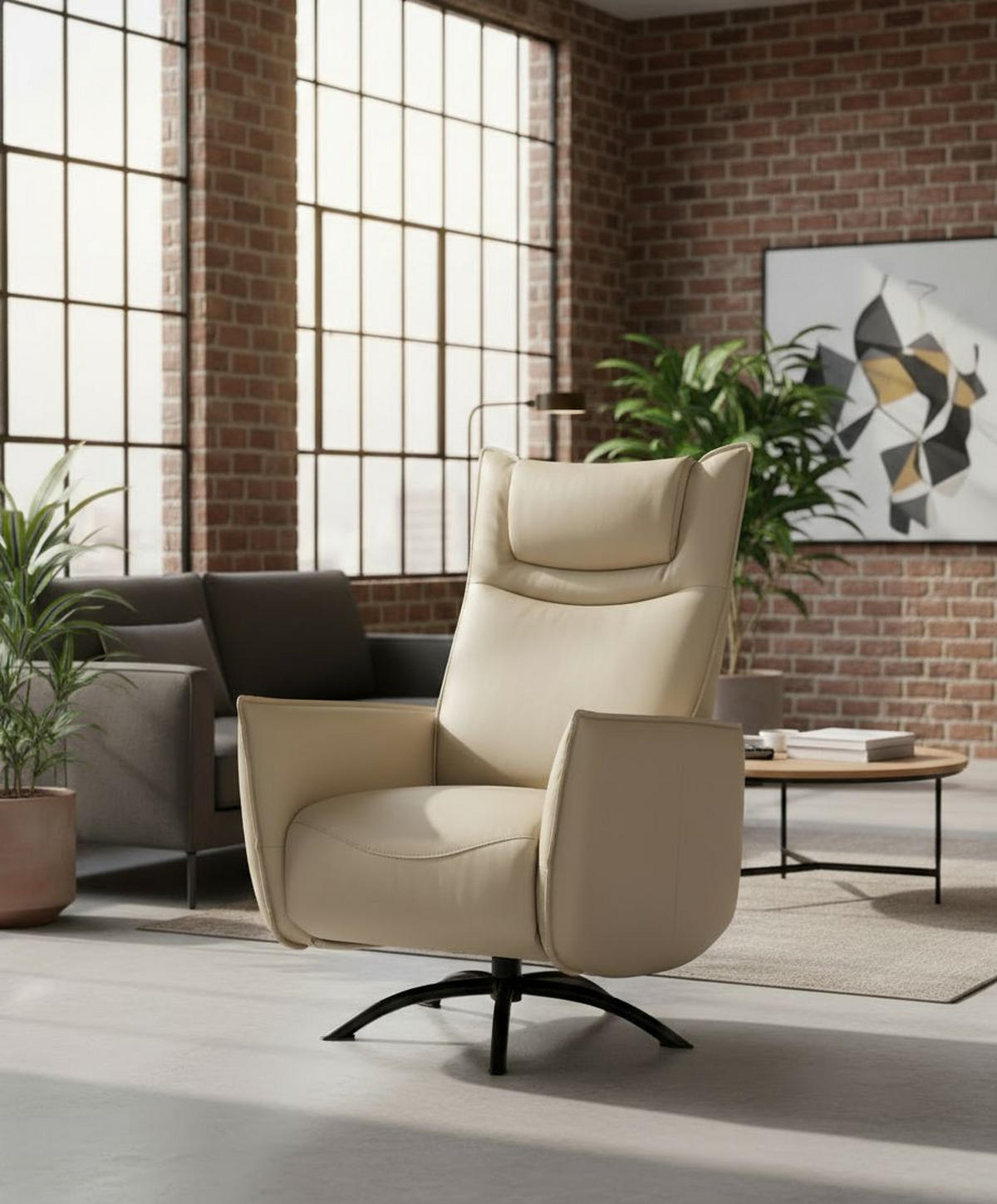 FERNSEHSESSEL  mit Lederlook Creme  - Creme/Schwarz, Design, Textil/Metall (74/80-156/116-83cm) - MID.YOU