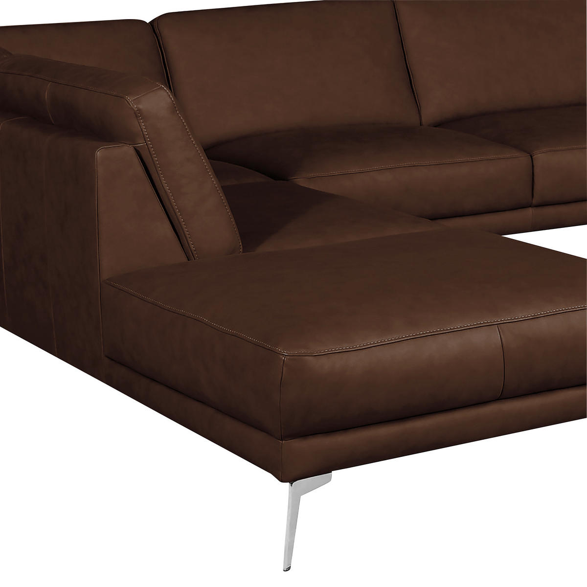 ECKSOFA in Echtleder Dunkelbraun  - Chromfarben/Dunkelbraun, Design, Leder/Metall (250/273cm) - Livetastic
