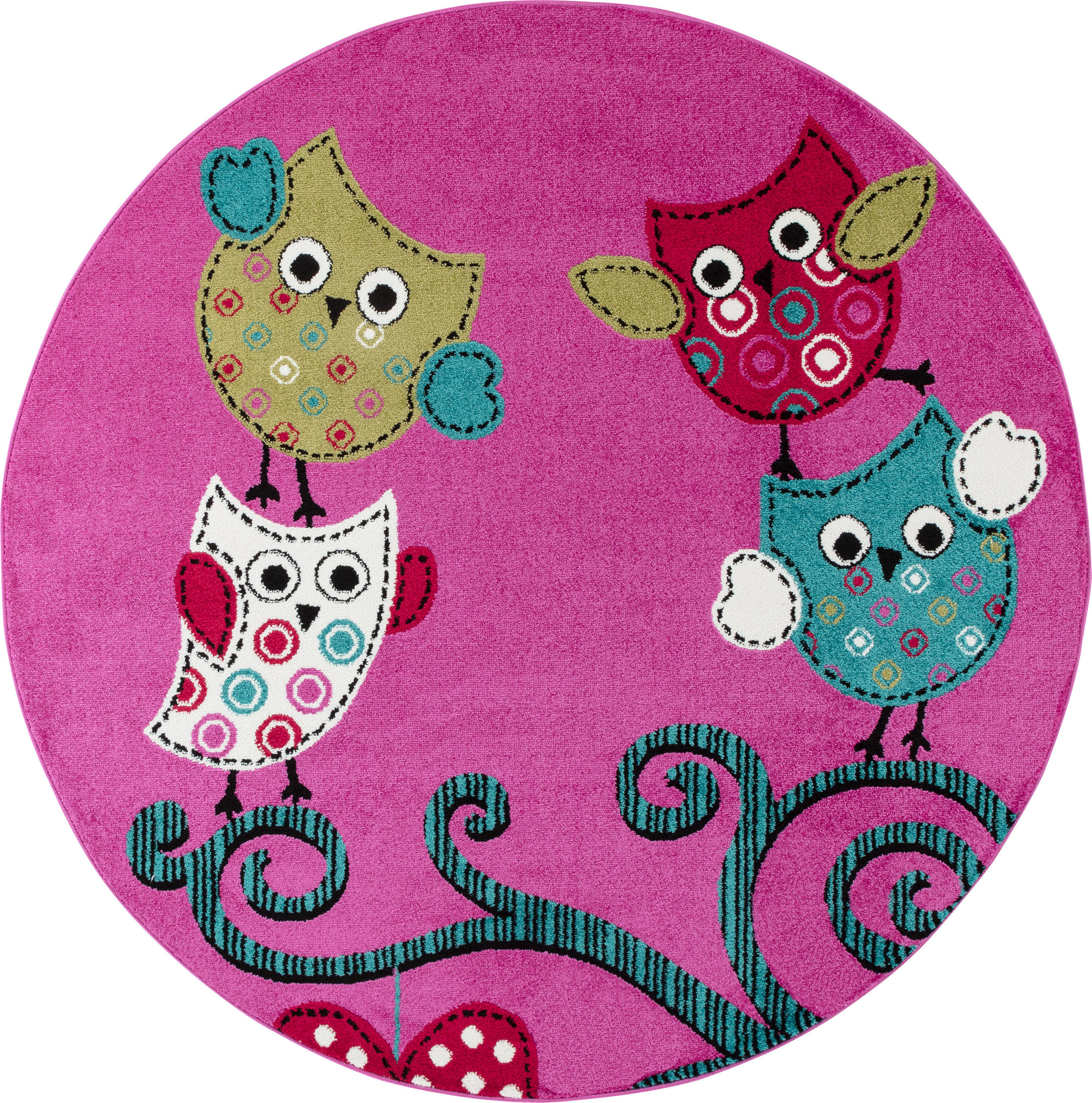 KINDERTEPPICH Eule Polypropylen gewebt saugroboter Kurzflor Kinderzimmer Violett Rund 120x120 - Lila, Textil (120/120cm) - KADIMA DESIGN