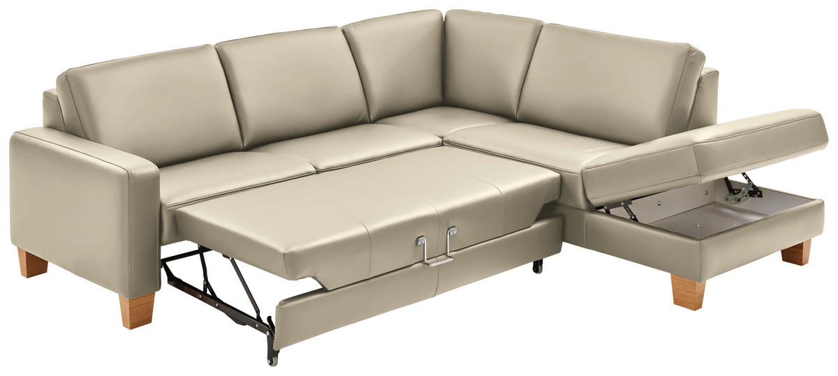 ECKSOFA in Echtleder Creme, Naturfarben  - Eiche Bianco/Creme, Natur, Leder/Holz (257/235cm) - Valdera