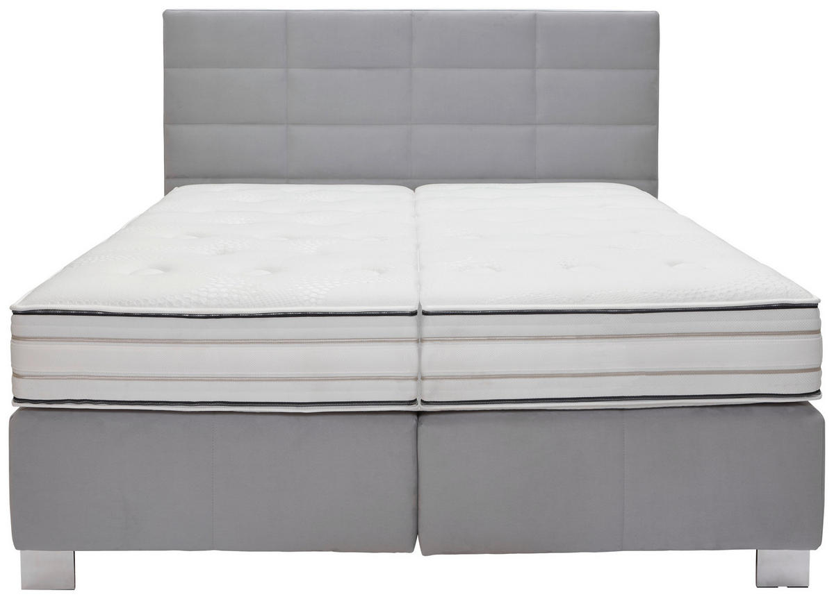 BOXSPRINGBETT 180/200 cm  in Hellgrau  - Hellgrau/Alufarben, Konventionell, Textil/Metall (180/200cm) - Dieter Knoll