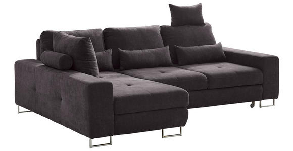 ECKSOFA in Flachgewebe Dunkelbraun  - Dunkelbraun, Design, Textil/Metall (188/260cm) - Hom`in