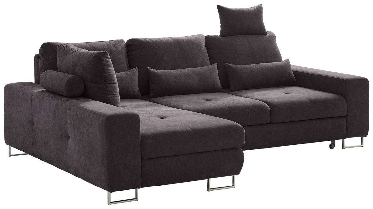 ECKSOFA in Flachgewebe Dunkelbraun  - Dunkelbraun, Design, Textil/Metall (188/260cm) - Hom`in