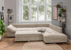 ECKSOFA Beige Cord  - Beige/Schwarz, Design, Holz/Textil (298/202cm) - MID.YOU
