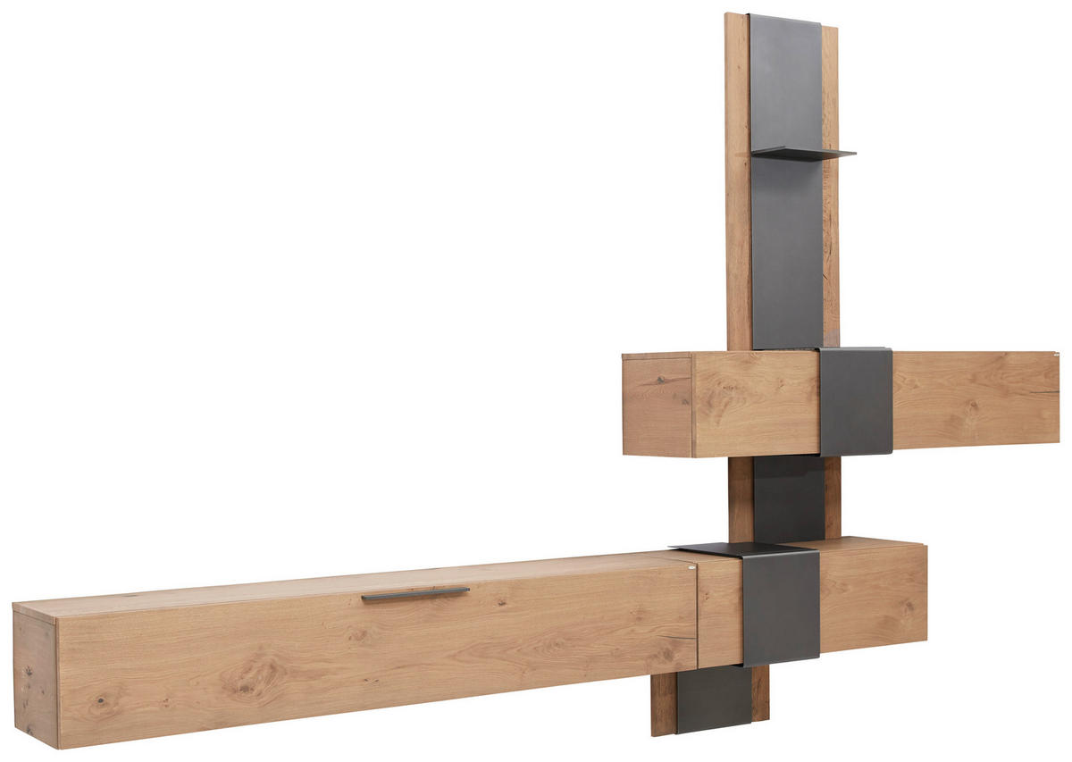 WOHNWAND  in Anthrazit, Eichefarben 353/225/39 cm  - Eichefarben/Anthrazit, Natur, Holz/Metall (353/225/39cm) - Voglauer