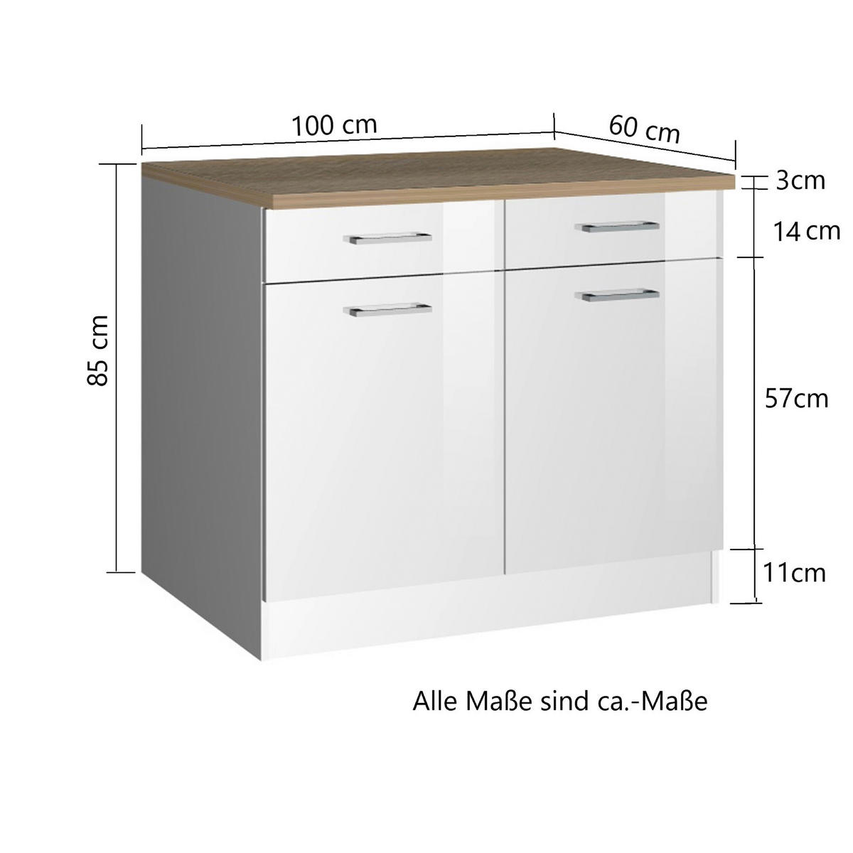 KÜCHENUNTERSCHRANK 100/85/60 cm  in Graphitfarben  - Silberfarben/Graphitfarben, MODERN, Holzwerkstoff/Metall (100/85/60cm) - Held