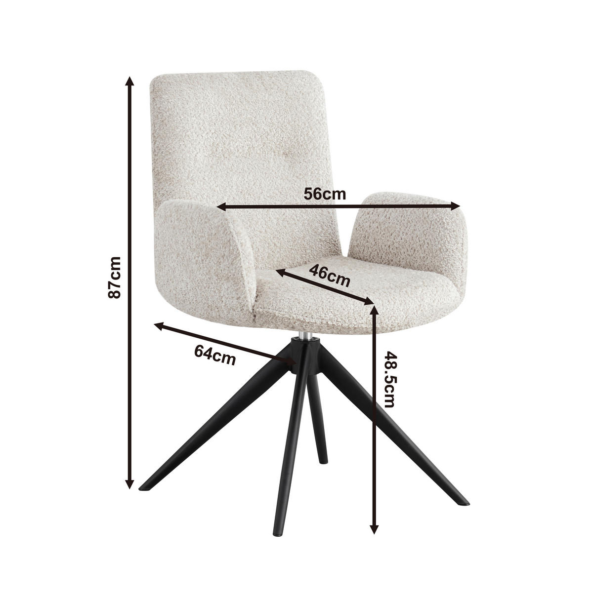 ARMLEHNSTUHL  in Eisen Webstoff  - Perlmutt/Creme, Design, Textil/Metall (57/90/64cm) - Novel