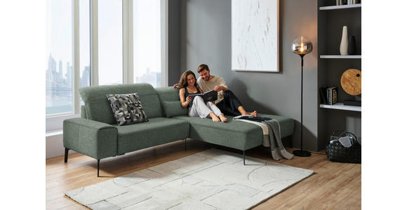 ECKSOFA  in Mikrofaser Dunkelgrün  273/203 cm  - Dunkelgrün/Schwarz, Design, Textil/Metall (273/203cm) - Johann Jakob