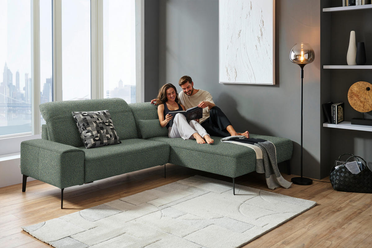 ECKSOFA in Mikrofaser Dunkelgrün  - Dunkelgrün/Schwarz, Design, Textil/Metall (273/203cm) - Johann Jakob
