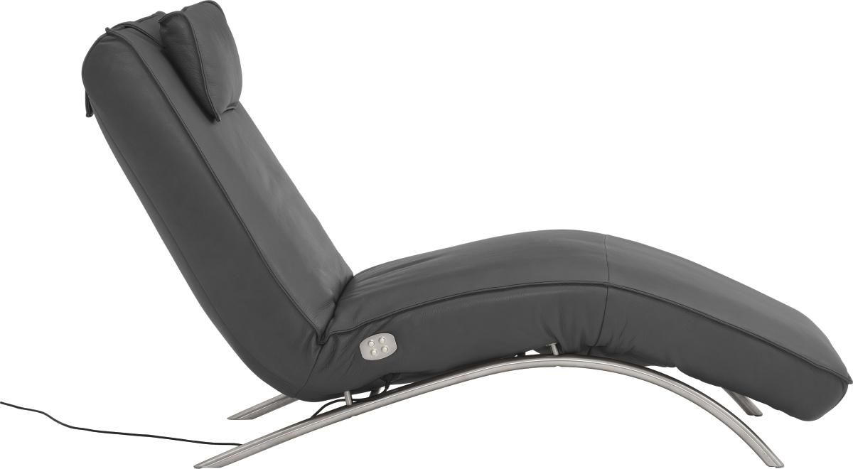 RELAXLIEGE motor. verstellbar Echtleder Schwarz  - Edelstahlfarben/Schwarz, Design, Leder/Metall (70/95/175cm) - Koinor