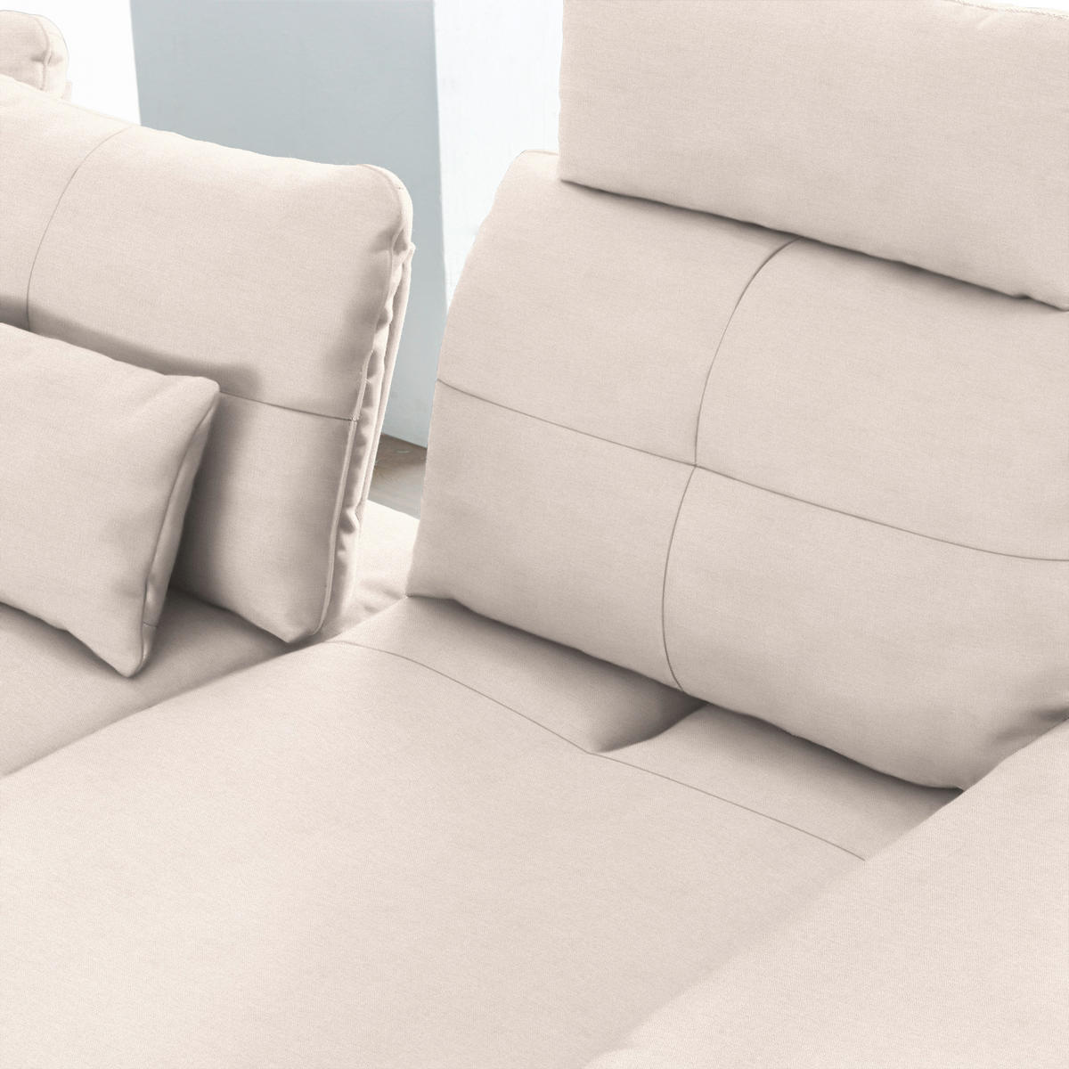 ECKSOFA in Flachgewebe Creme  - Creme/Schwarz, Design, Textil/Metall (271/344cm) - Chilliano