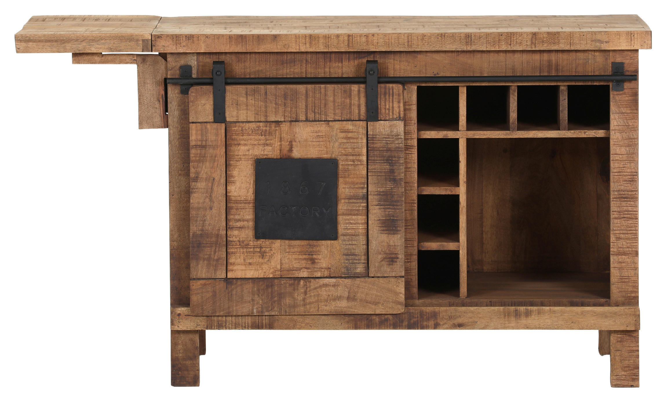 BARSCHRANK Mangoholz massiv Dunkelbraun  - Dunkelbraun/Schwarz, LIFESTYLE, Holz/Metall (135/76/50cm) - Landscape