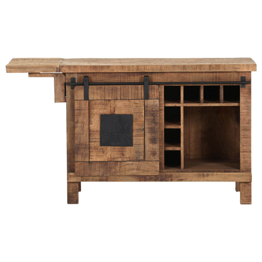 Thumbnail - Landscape Barschrank, Dunkelbraun, Metall, Mangoholz, massiv, 4 Schubladen, 135x76x50 cm, Esszimmer, Barmöbel, Barschrän...