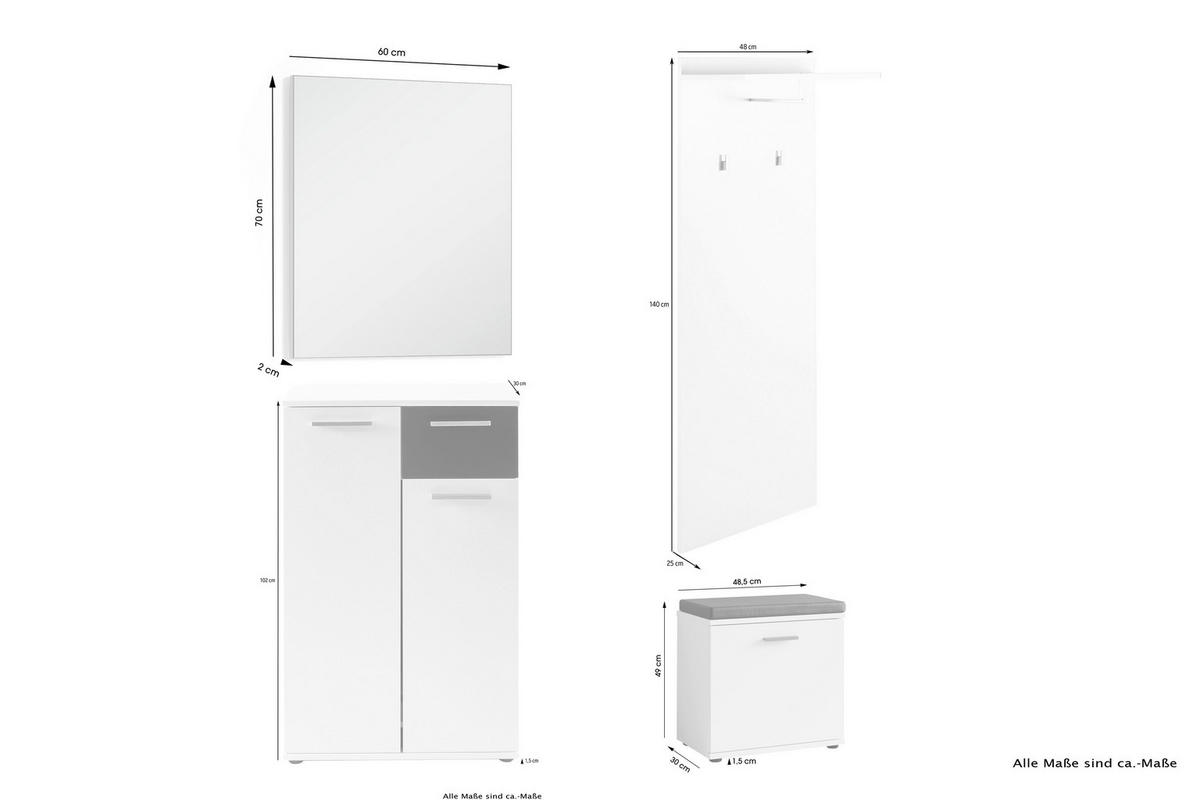 GARDEROBE 4-teilig  in 60/102/30 cm  - Schwarz/Weiß, Design, Holzwerkstoff (60/102/30cm) - MID.YOU