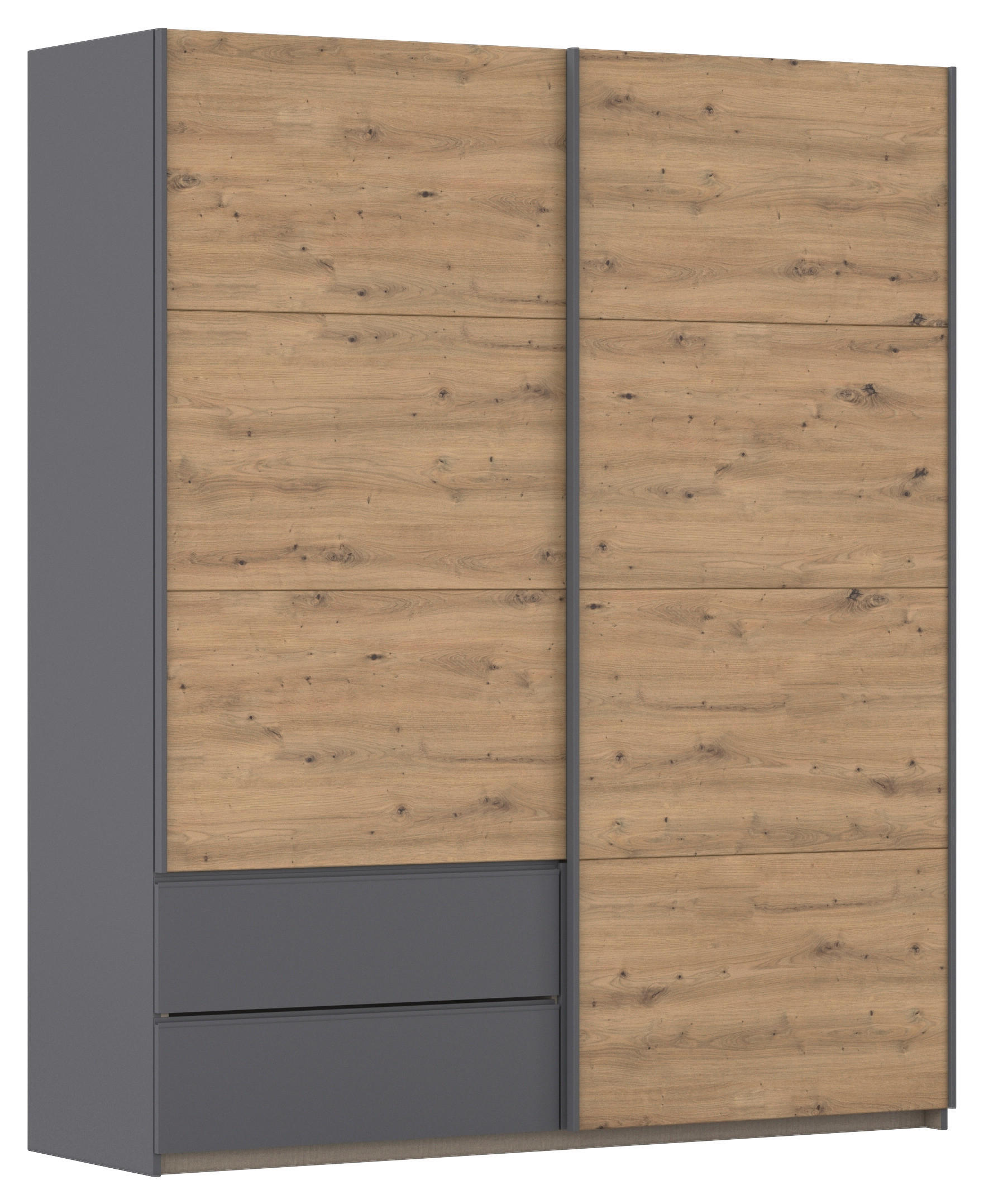 SCHWEBETÜRENSCHRANK in Grau, Eiche Artisan  - Eiche Artisan/Grau, Modern, Holzwerkstoff (175/210/59cm) - Rauch Möbel