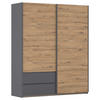 SCHWEBETÜRENSCHRANK 175/210/59 cm 2-türig Grau, Eiche Artisan  - Eiche Artisan/Grau, MODERN, Holzwerkstoff (175/210/59cm) - Rauch Möbel