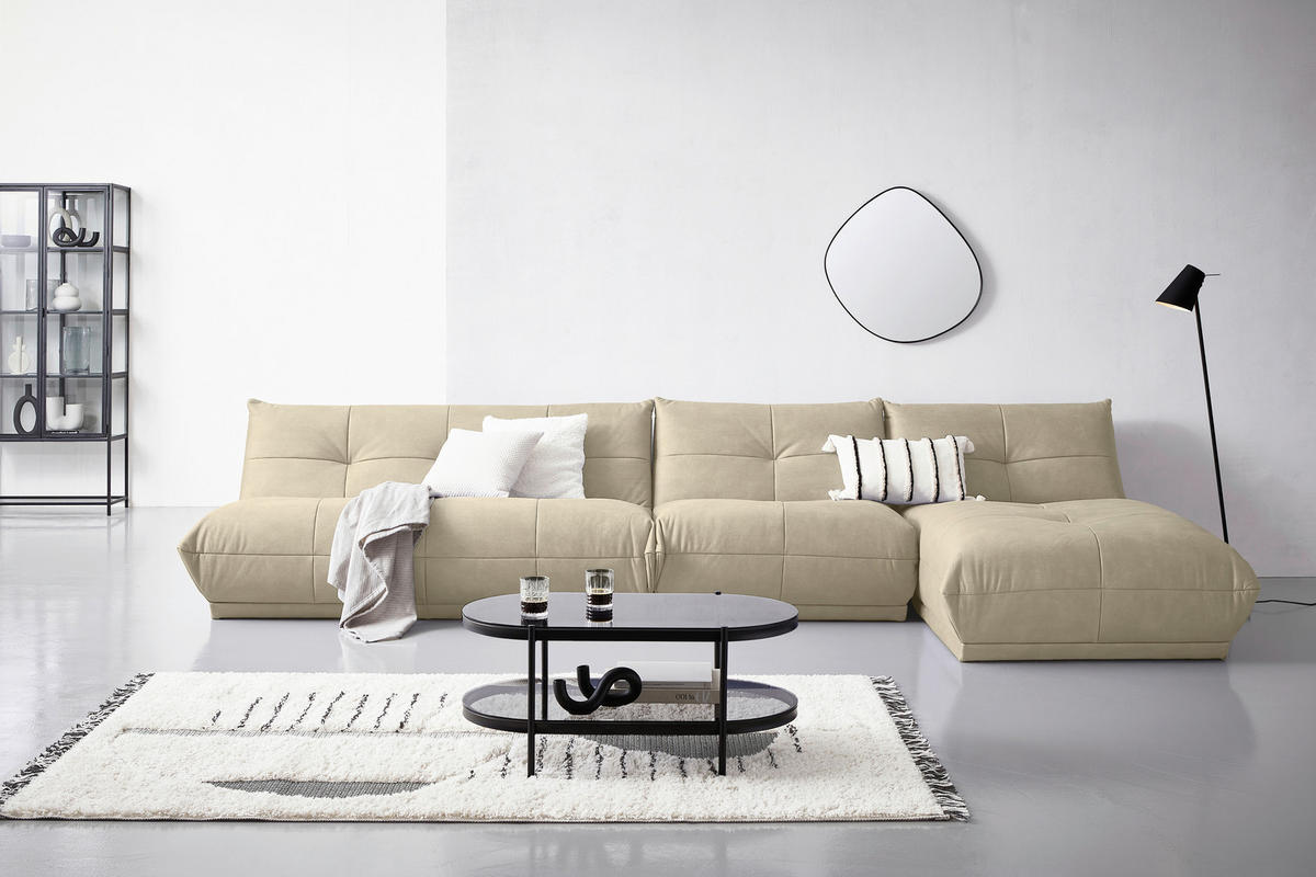 ECKSOFA in Lederlook Creme  - Creme, Trend, Textil (390/185cm) - Livetastic
