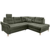 ECKSOFA Dunkelgrün Chenille Bettkasten, Schlaffunktion, Sitztiefenverstellung, Kopfstütze, Liegefläche im Originalstoff  - Dunkelgrün/Naturfarben, MODERN, Holz/Textil (264/206cm) - Livetastic
