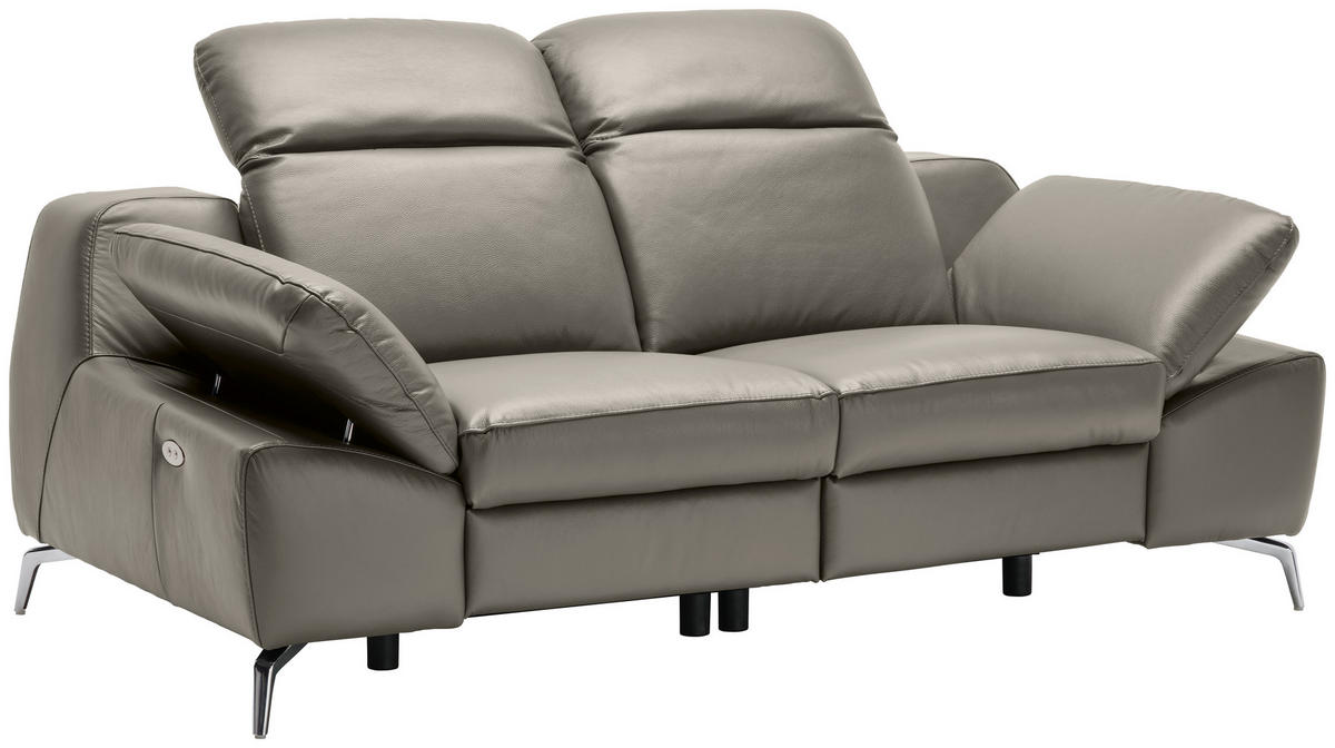 KÉTÜLÉSES KANAPÉ bőr szürkésbarna  - krómszínű/fekete, Design, műanyag/bőr (194/83-99/110cm) - Celina Home