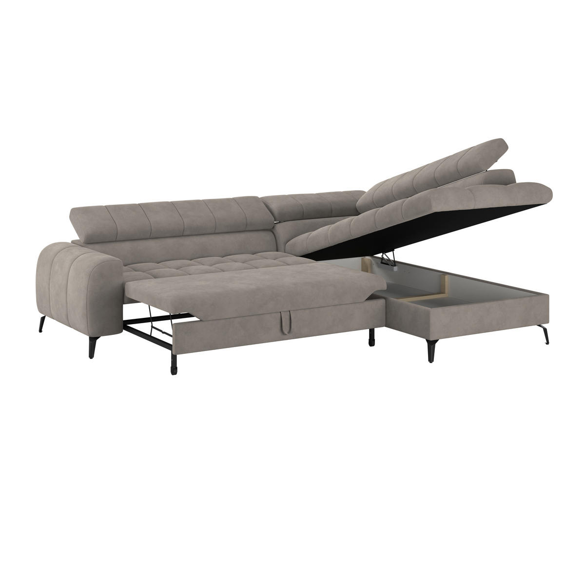 ECKSOFA Grau  - Schwarz/Grau, Trend, Kunststoff/Textil (261/203cm) - Livetastic