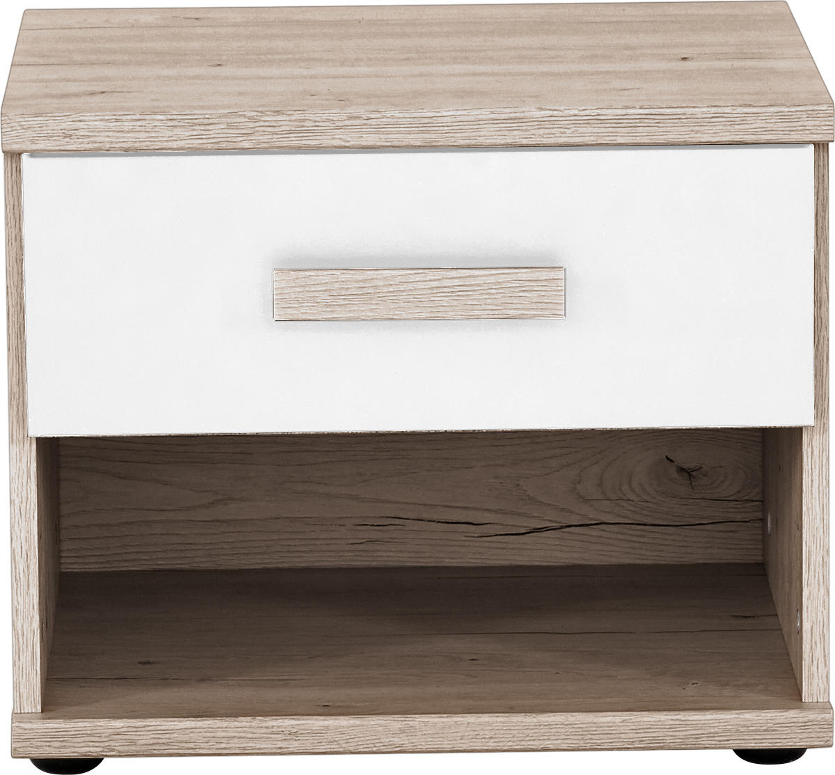 NOČNÍ STOLEK, bílá, barvy dubu, 46/38/40 cm - šedá/bílá, Design, kompozitní dřevo/plast (46/38/40cm) - MID.YOU