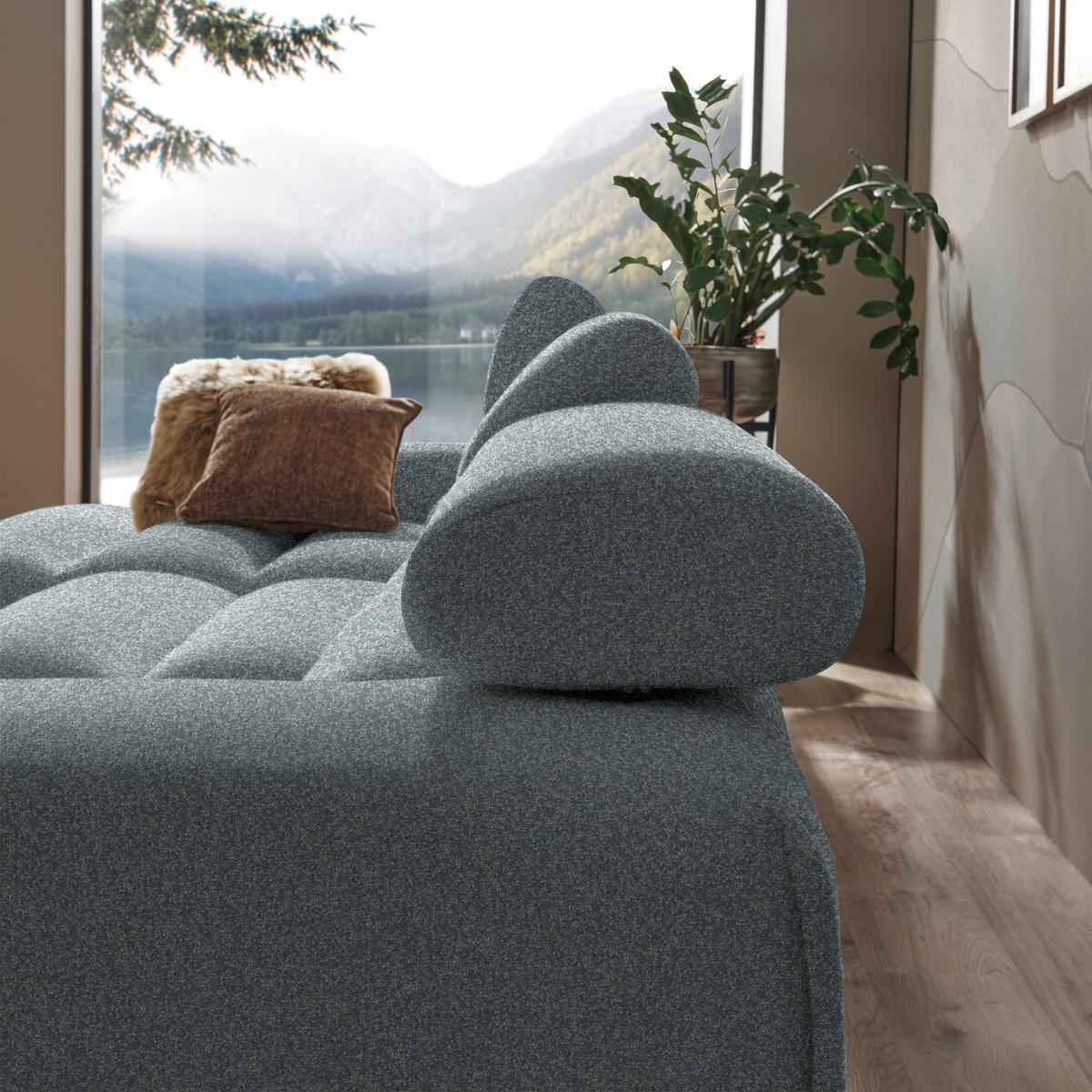 HÖRNSOFFA i velour blågrå  - blågrå, Natur, trä/textil (150/329cm) - Livetastic