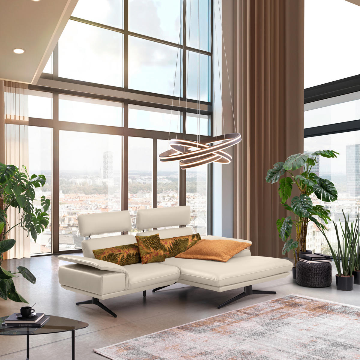 ECKSOFA in Echtleder Ecru  - Ecru/Beige, Design, Leder/Metall (239/150cm) - Koinor