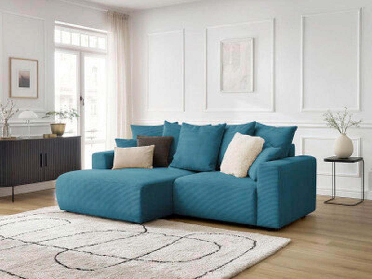 ECKSOFA Ottomane links  ATILLA Hellblau Cord  - Schwarz/Hellblau, MODERN, Kunststoff/Textil (149/244cm)