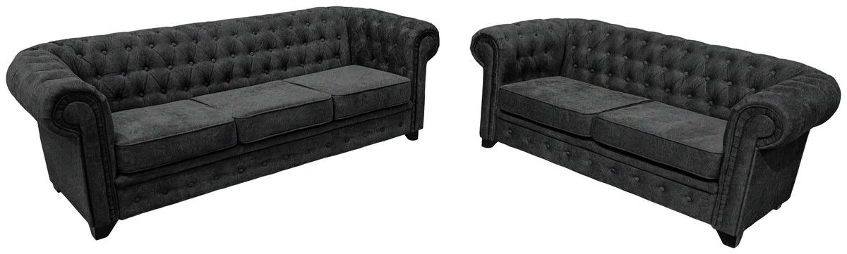 CHESTERFIELD-SOFA CHESTERFIELD in Flachgewebe Anthrazit  - Anthrazit/Schwarz, KONVENTIONELL, Holz/Holzwerkstoff (225/72/92cm) - Livetastic