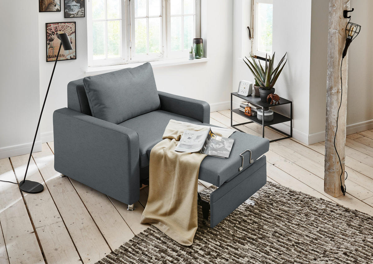 SCHLAFSESSEL  in Chenille Dunkelgrau  - Dunkelgrau/Alufarben, KONVENTIONELL, Textil/Metall (106/90/100cm) - Beldomo Style
