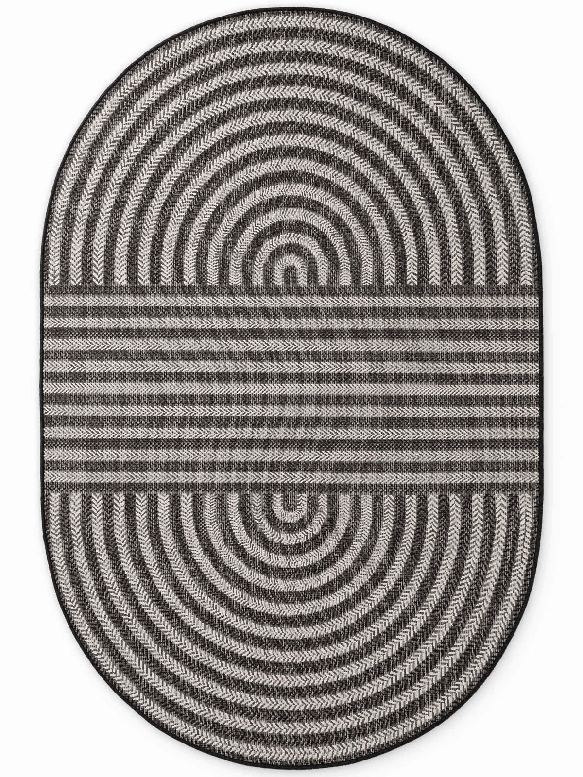 FLACHWEBETEPPICH 160/230 cm Haringey Schwarz, Weiß oval  - Schwarz/Weiß, Design, Kunststoff (160/230cm)