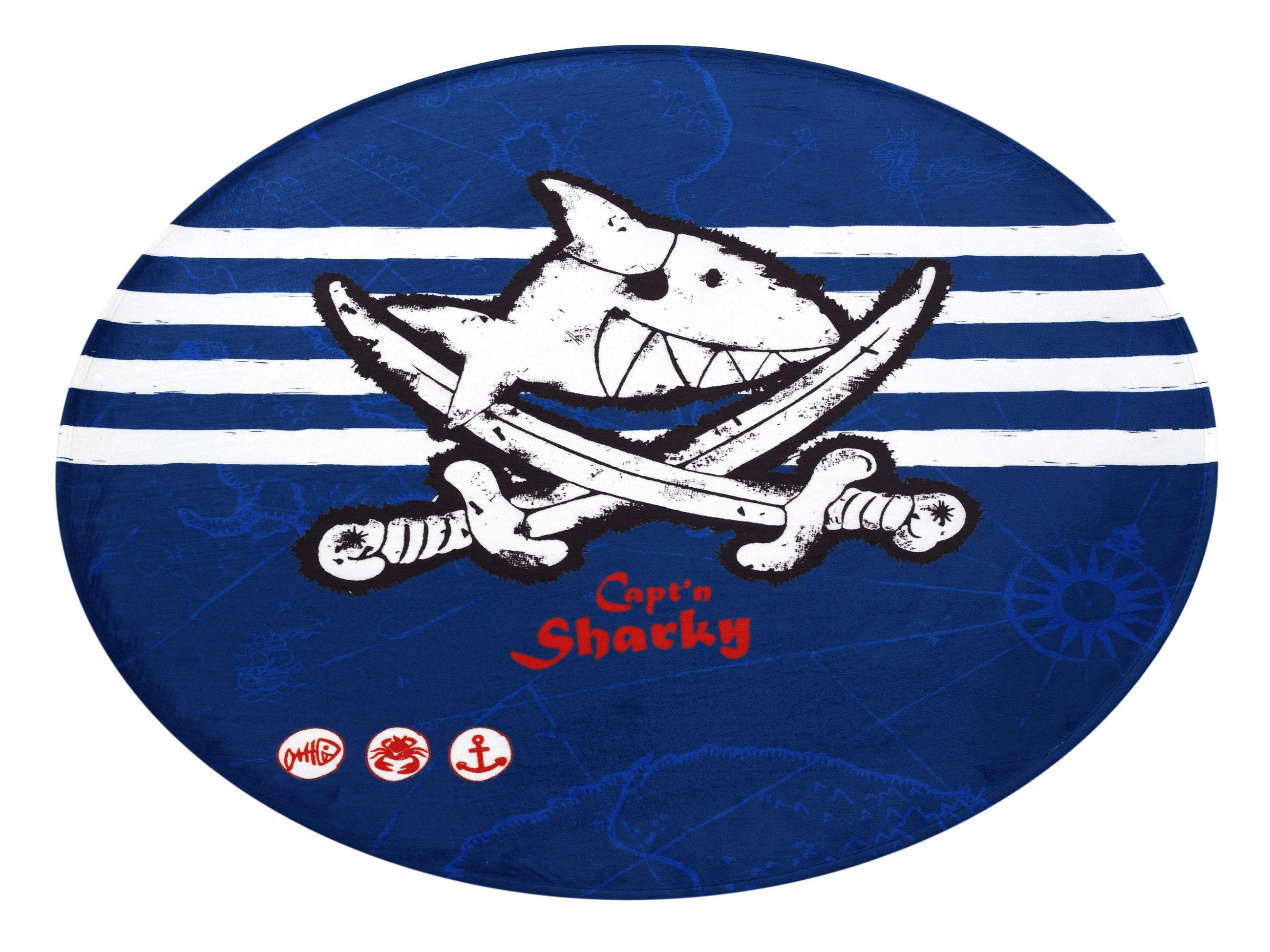 Thumbnail - Xxxl Kinderteppich Captn Sharky, Blau, Weiß, Dunkelblau, Textil, Pirat, rund, Oeko-Tex® Standard 100, für Fußbodenheizun...