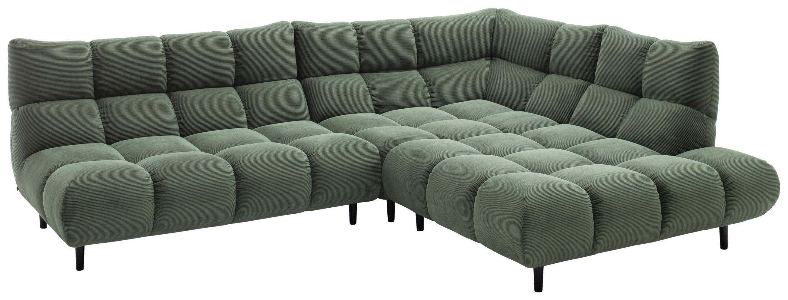 ECKSOFA Ottomane rechts, Eckteil  Olivgrün Feincord  - Schwarz/Olivgrün, Design, Holz/Textil (288/215cm) - Pure Home Lifestyle
