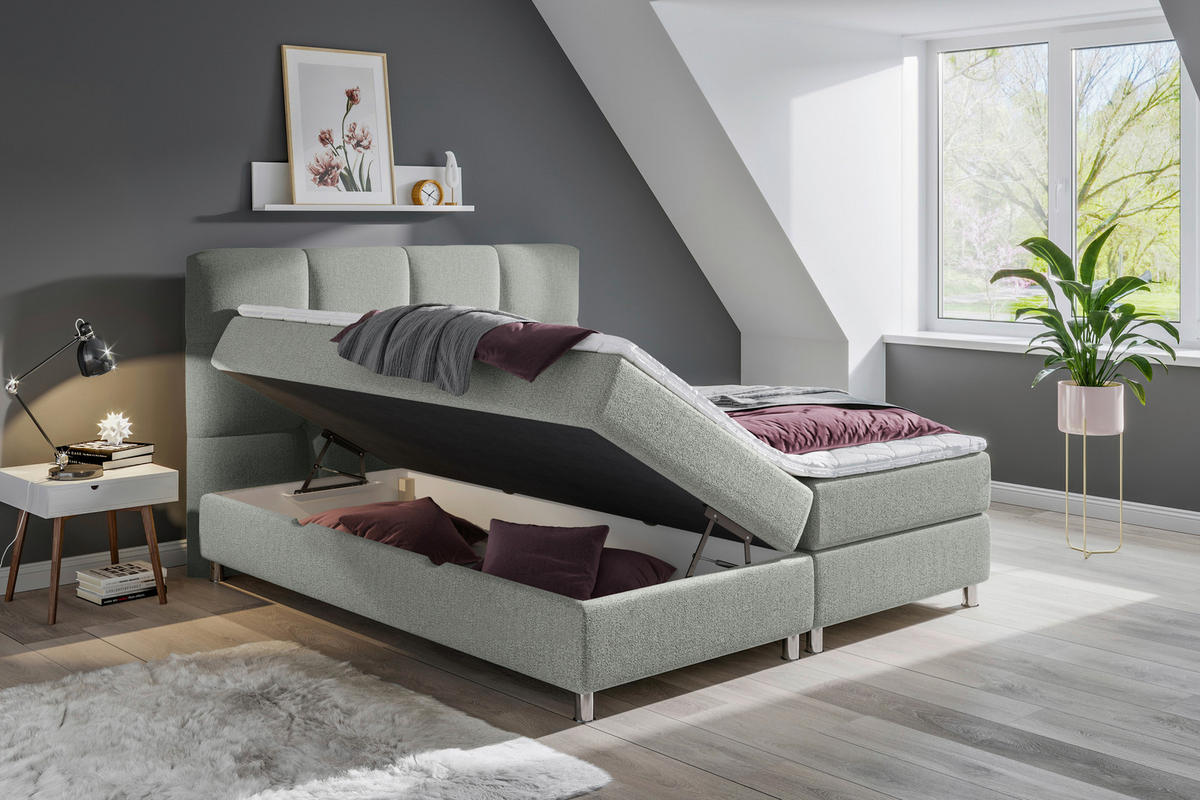 BOXBETT 160/200 cm  in Mintgrün  - Chromfarben/Mintgrün, Design, Textil/Metall (160/200cm) - Ti'me