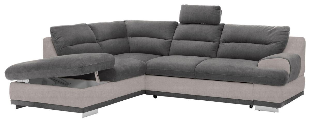 ECKSOFA Hellgrau, Anthrazit Velours  - Chromfarben/Beige, KONVENTIONELL, Textil/Metall (217/264cm) - MID.YOU