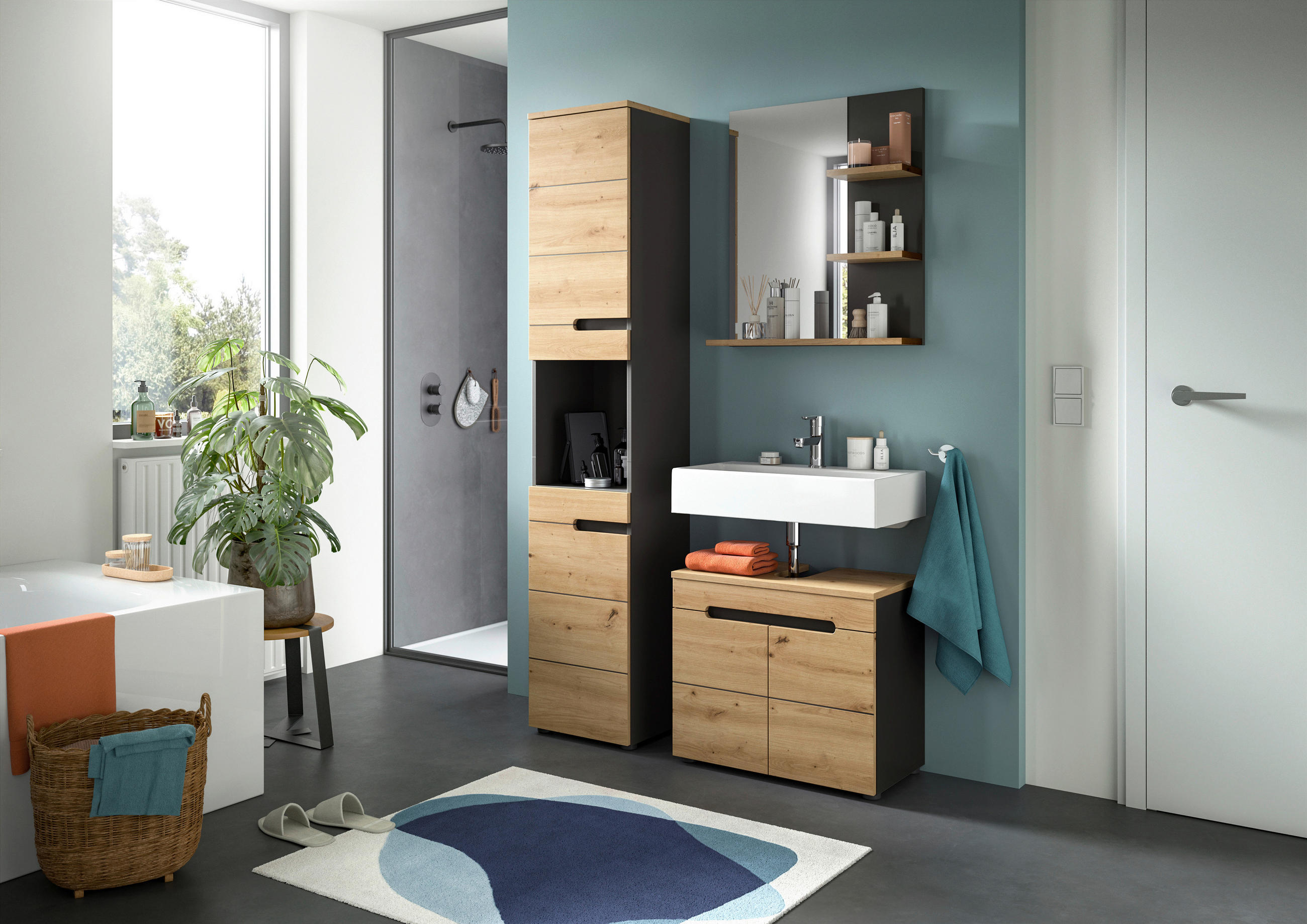 SPIEGEL 63/73/16 cm  - Dunkelgrau/Eiche Artisan, MODERN, Glas/Holzwerkstoff (63/73/16cm) - MID.YOU