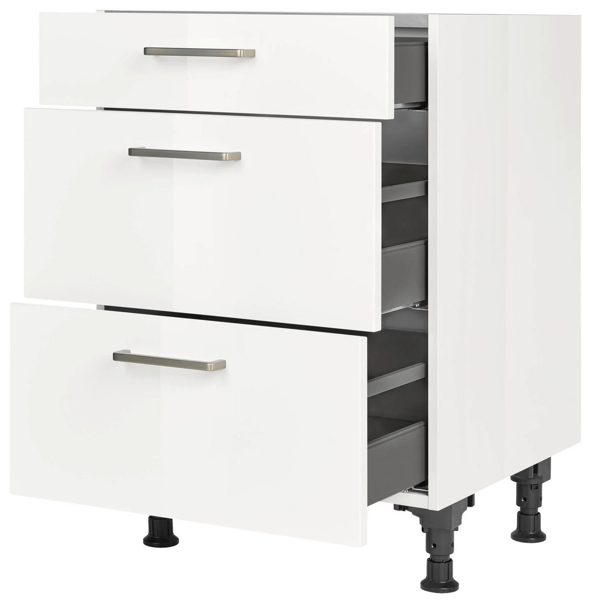 SCHUBKASTENUNTERSCHRANK 60/87/56 cm  in Weiß Hochglanz  - Edelstahlfarben/Weiß Hochglanz, MODERN, Holzwerkstoff/Metall (60/87/56cm) - Nobilia