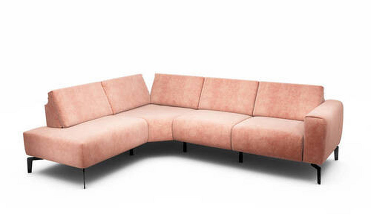 ECKSOFA in Samt Rosa  193/256 cm  - Schwarz/Rosa, Design, Textil/Metall (193/256cm) - SENSOO