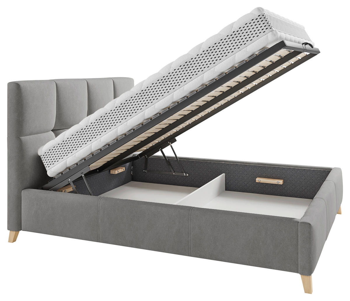 POLSTERBETT 160/200 cm  in Grau  - Buchefarben/Grau, Konventionell, Holz/Textil (160/200cm) - Carryhome
