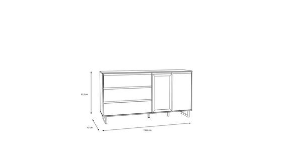 SIDEBOARD Schwarz, Eichefarben Befestigungsmaterial, Einlegeböden  - Eichefarben/Schwarz, KONVENTIONELL, Glas/Holzwerkstoff (156,4/82,6/42cm) - Hom`in