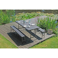 GARTENGARNITUR 3-teilig Stahl ,[ ]}3-teilig  - Schwarz, Basics, Kunststoff/Metall (180/75/73cm) - Gardenson