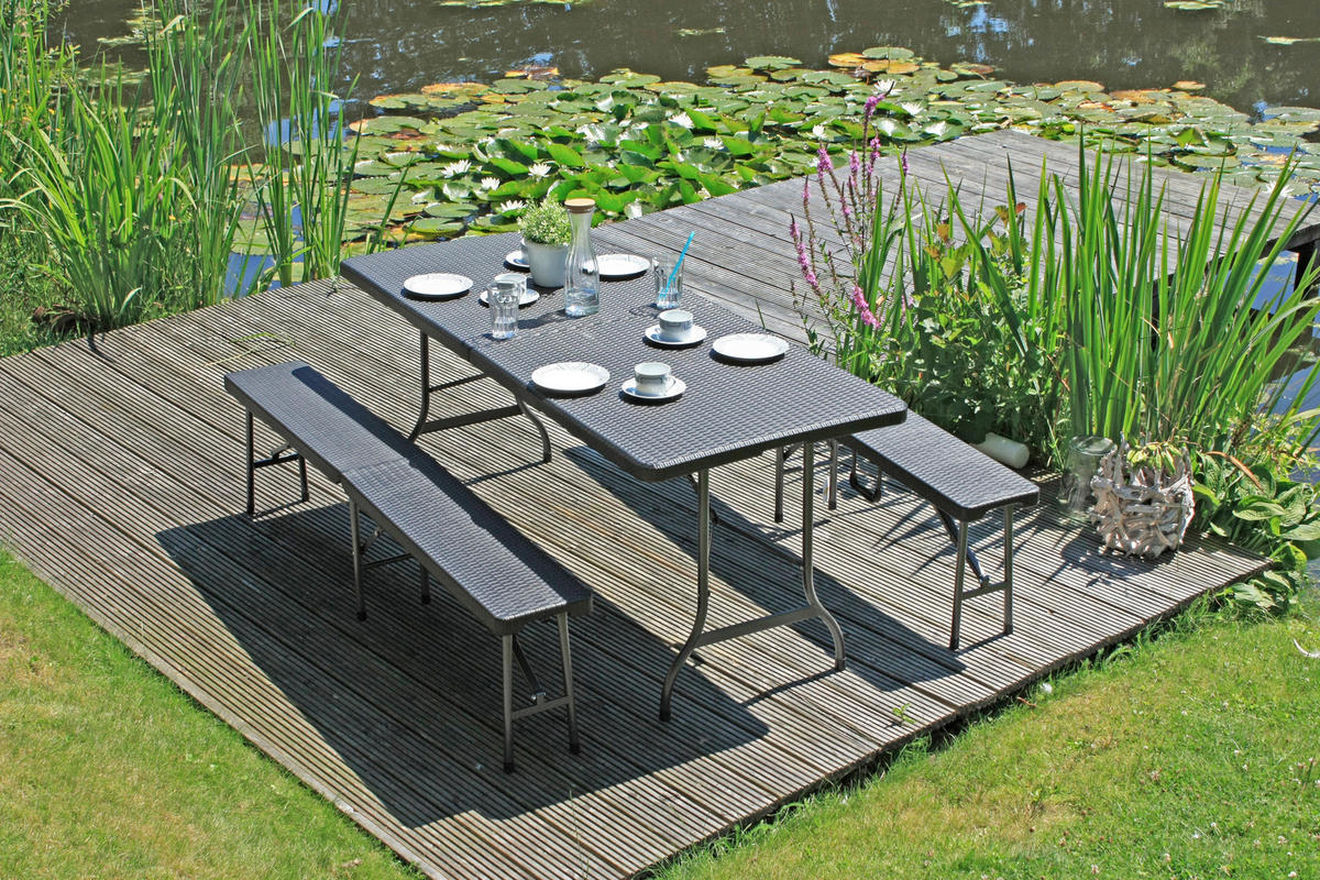 GARTENGARNITUR 3-teilig Stahl ,[ ]}3-teilig  - Schwarz, Basics, Kunststoff/Metall (180/75/73cm) - Gardenson