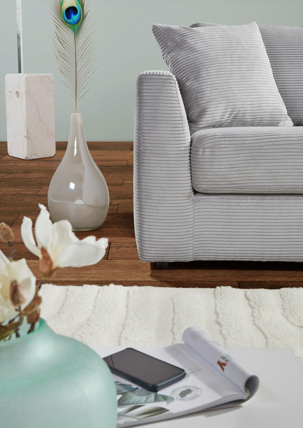 ECKSOFA  in Cord Hellgrau  234/170 cm  - Hellgrau/Schwarz, KONVENTIONELL, Kunststoff/Textil (234/170cm) - Carryhome